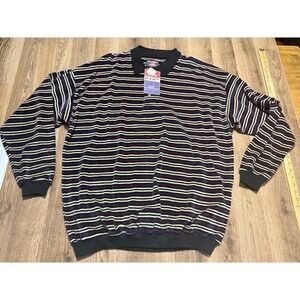 Safe Harbor Polo Mens XXL Black Striped Adult Velour Long Sleeve NWT
